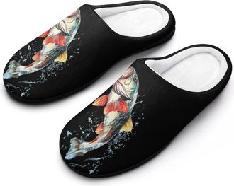 Generic Bass Fishes Funny Mens Slippers Cotton Warm House Shoes Memory Foam Sandals Print Size 7-14