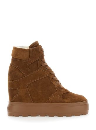 Casadei Brown Wedge Sneakers With Back Logo In Suede Woman