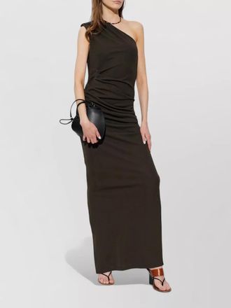 Rotate one shoulder floor length draped dress
