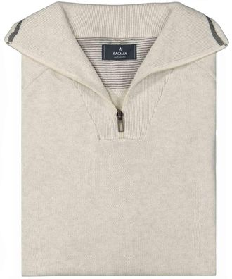 Ragman Troyer RAGMAN, Herren, Gr. 56, beige (ecru, 005), 100% Baumwolle, hoch geschlossener Ausschnitt, Pullover Troyer