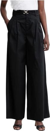 Twinset Wijde broek - Dames - Wijde Broeken - Zwart - S - Katoen - Broeken