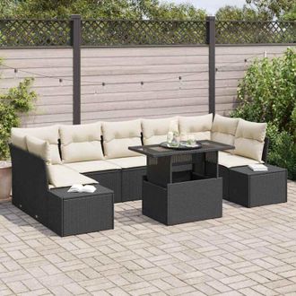 vidaXL Conjunto De Sof&aacute; De Jard&iacute;n 8 Pcs Negro, Crema 100 X 55 X 73 Cm Vidaxl