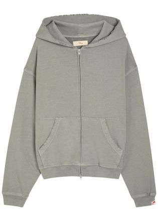 Cherry Los Angeles Distressed Hooded Cotton Sweatshirt - Grey - XL