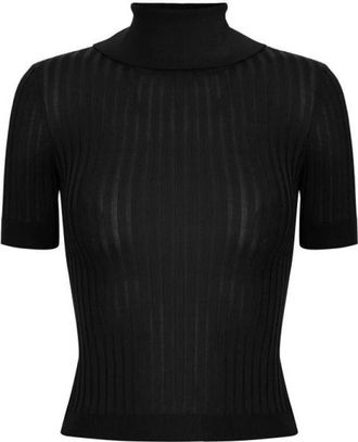 Elisabetta Franchi Turtlenecks, female, Black, Size: L Sheer knit top