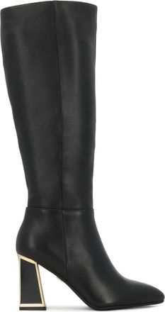 Kazar Zwarte stiletto laarzen met gouden inzetstukken - Dames - Laarzen met Hak - Zwart - 36 EU - Leer - Schoenen