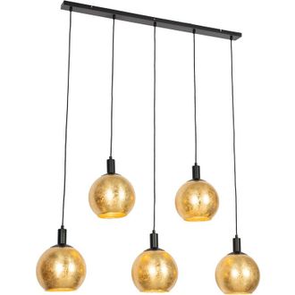 QAZQA Design Pendant Light Black with Gold Glass 5-Light - Bert