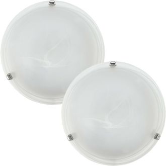 Loops 2 PACK Wall Flush Ceiling Light Colour Chrome Shade Glass Alabaster E27 2x60W in Clear