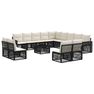 vidaXL Conjunto De Sof&aacute;s De Jard&iacute;n 14 Pcs Negro Y Blanco Crema Vidaxl