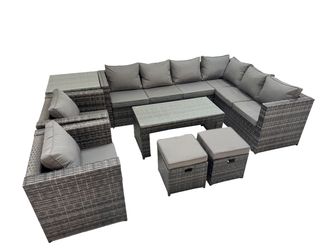 Fimous Garden Furniture Set with 2 Chairs 2 Small Stools Side Table in Dark Grey