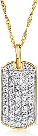 Ross-Simons Pave Lab-Grown Diamond Dog Tag Pendant Necklace in 18kt Gold Over Sterling