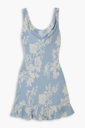 Reformation Rudie draped ruffled floral-print crepe mini dress - Blue - US 10