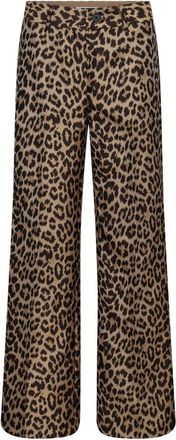 Co'Couture Broeken, Dames, Bruin, S, Polyester, Luipaard Wijde Pijpen Broek