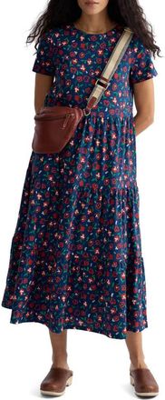 Seasalt Cornwall Line Strokes Floral Organic Cotton Midi Dress in Arty Pansy Cayenne at Nordstrom, Size 20 Us