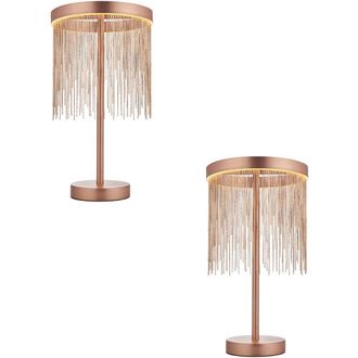 Loops 2 PACK Brushed Copper Table Lamp & Waterfall Chain Shade - Integrated LED Module
