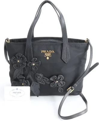 Prada Black Nylon Leather Shoulder Bag Tote Bag (Pre-Owned)