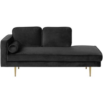 Beliani Beliani - Modern Glam Velvet Chaise Lounge Black Upholstery Gold Metal Legs Miramas