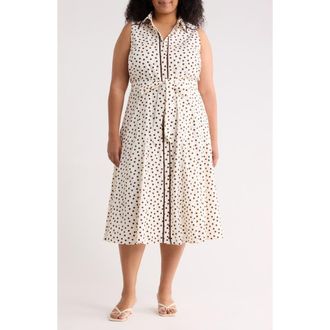 Anne Klein Polka Dot Cotton Midi Shirtdress in White Dove/Darkk Chocolate at Nordstrom, Size 24 W