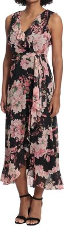 Maggy London Floral Wrap Maxi Dress In Black