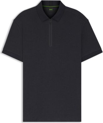 BOSS Framed-zip polo shirt in waffle jacquard