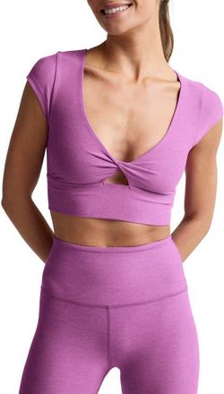 Beyond Yoga Space Dye Twist Front Crop Top in Fun Fuchsia Heather at Nordstrom, Size X-Small