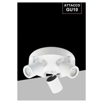 Trade Shop Trade Shop - Plafoniera 3 Diffusori Orientabile Soffitto Parete Tonda Gu10 Bianco Nero Th8804 - Blanco