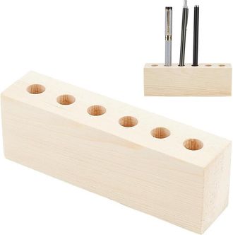 OEM Portal&aacute;pices De Escritorio De Madera Con 6 Orificios, Di&aacute;metro De 12 Mm, Con Soporte De Madera De Estilo Vintage, Para Guardar Y Exhibir Plumas Estilo