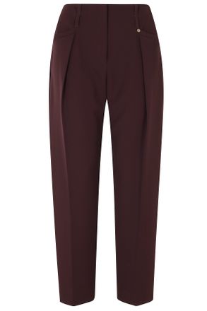 Nissa Bordeaux Side Slit Pockets Straight-Leg Polyester Trousers