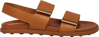 Tod's Tods, Flat Sandals, female, Brown, Size: 6 US Velcro Strap Leather Sandals