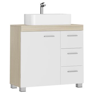 Vasagle Vasagle Mobile Sottolavabo Per Bagno, Mobiletto Da Bagno, 3 Cassetti Laterali, 2 Scomparti Dietro LAnta, Per Lavabi Con Colonna, Con Piedini, 30 X 70 