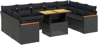vidaXL Set De Sof&aacute;s De Jard&iacute;n 10 Pzas Cojines Rat&aacute;n Sint&eacute;tico Negro Vidaxl