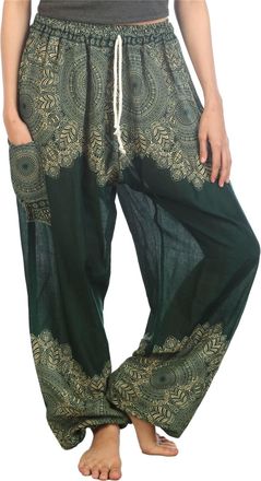 Lofbaz Womens Peacock 2 Drawstring Harem Boho Pants Dark Green 4XL