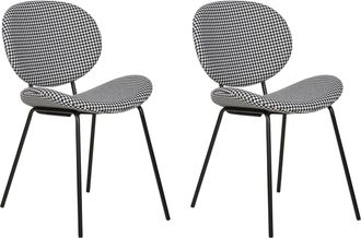 Beliani Conjunto De 2 Sillas De Tela Patas De Hierro Negro Con Tapones Sin Reposabrazos Dise&ntilde;o Retro Pata De Gallo Asientos De Comedor Blanco Y Negro Luana