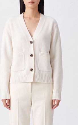 Lisa Yang 100% Cashmere V-Neck Cardigan with Ribbed Trims