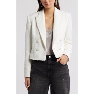 Open Edit Crop Double Breasted Tweed Blazer in Ivory at Nordstrom, Size Xx-Small