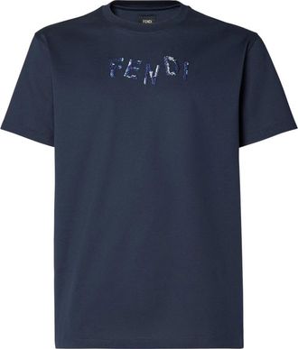 Fendi T-shirt - Heren - T-shirts - Blauw - XL - Katoen - Tops