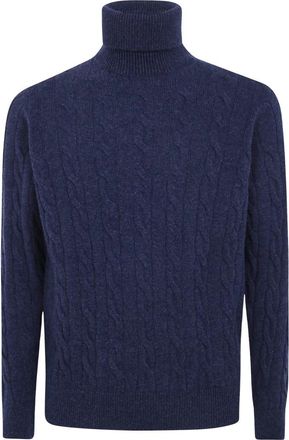 FILIPPO DE LAURENTIIS Gebreide trui met col - Heren - Coltruien - Blauw - 2XL - Wol - Truien & Vesten