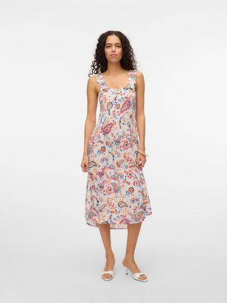 Vero Moda Sommerkleid VERO MODA VMMENNY SL SMOCK CALF DRESS WVN GA, Damen, Gr. S, N-Gr, cloud dancer aop:manja, Web, Obermaterial: 100% Viskose, bedruckt, regul