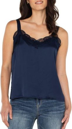 Liverpool L.A. Lace Trim Satin Camisole in Dark Navy at Nordstrom, Size X-Large