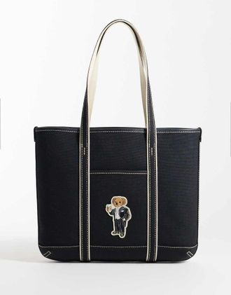 Polo Ralph Lauren borsa tote piccola nera con stampa orso-Nero