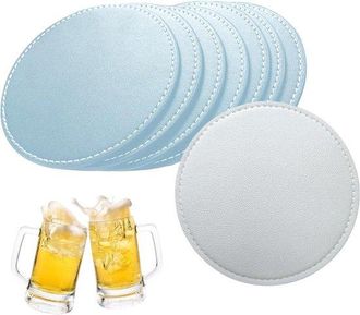No Brand Allecto Plus - 10 Posavasos Antideslizantes De Cuero Plateado Azul Claro Para Vasos De Cerveza