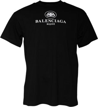 Balenciaga Black Cotton Logo Print Crew Neck Short Sleeves Mens T-shirt (Pre-Owned)