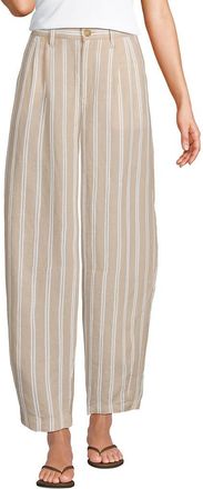 Lands End Tall Linen High Rise Pleated Barrel Leg Ankle Pants in Champagne/white Double Stripe at Nordstrom, Size 6
