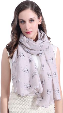 Lina & Lily French Bulldog Dog Print Large Scarf Lightweight (Beige)(Size: 180cm x 90cm)