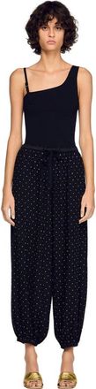 Sandro Rhinestone wide-leg trousers in Black at Nordstrom, Size 34 Eu