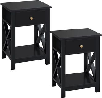 Yaheetech Yaheetech - 2pcs Mesitas de Noche Negra para Dormitorio 40x30x55cm Mesita de Noche Madera Mesa Auxiliar Nordica para Salón Sala de Estar Blanco