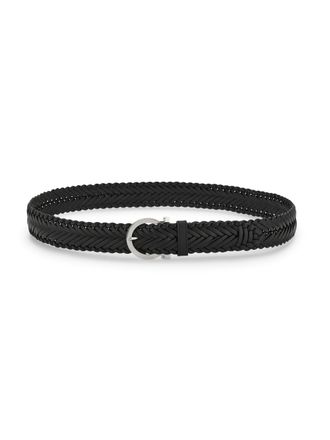Ferragamo Braided Calfskin Leather Belt with Polished Silver-Tone Buckle