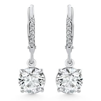 Pompeii3 2.07Ct TW Diamond Dangle Lever Back Hoops 10k White Gold Lab Grown