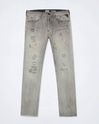 Replay Mens Distressed Denim Straight Leg Jeans In Gray