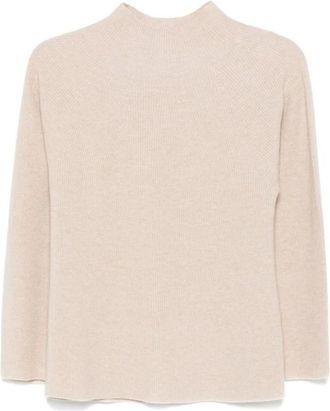 Le Tricot Perugia Geribbelde Wollen Trui - Dames - Coltruien - Beige - M - Wol - Truien & Vesten