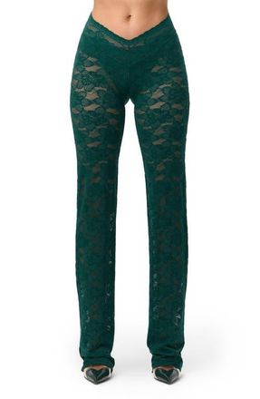 Naked Wardrobe Sheer Lace V-Waist Pants in Pine Green at Nordstrom, Size X-Small